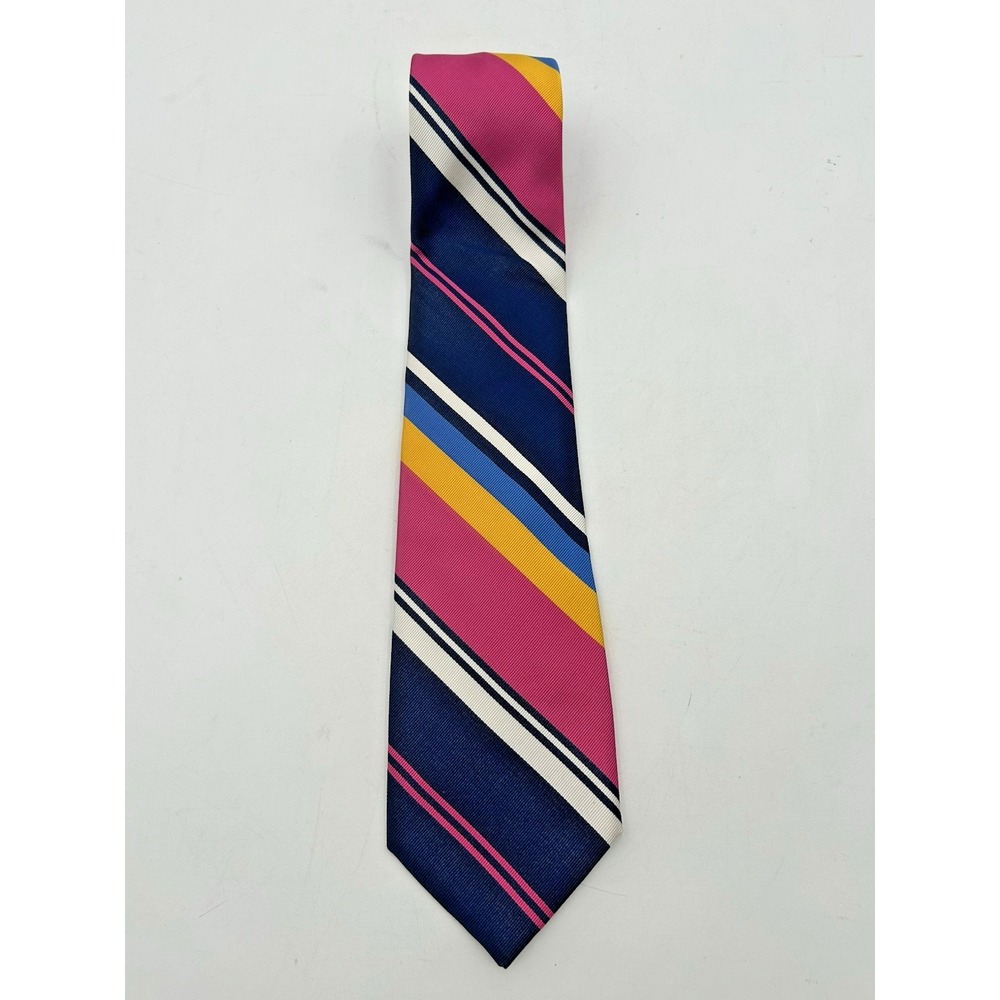 Lauren Ralph Lauren Pink Blue White Repp Stripes Narrow Hand Silk Tie